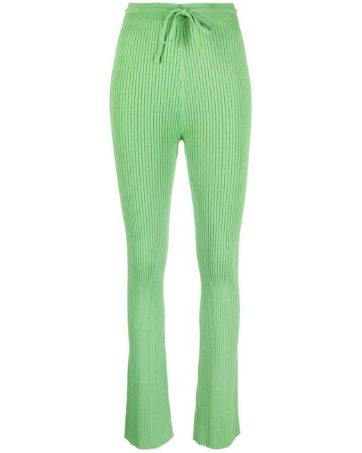 Nanushka Green Cornelie Ribbed-Knit Flared Trousers