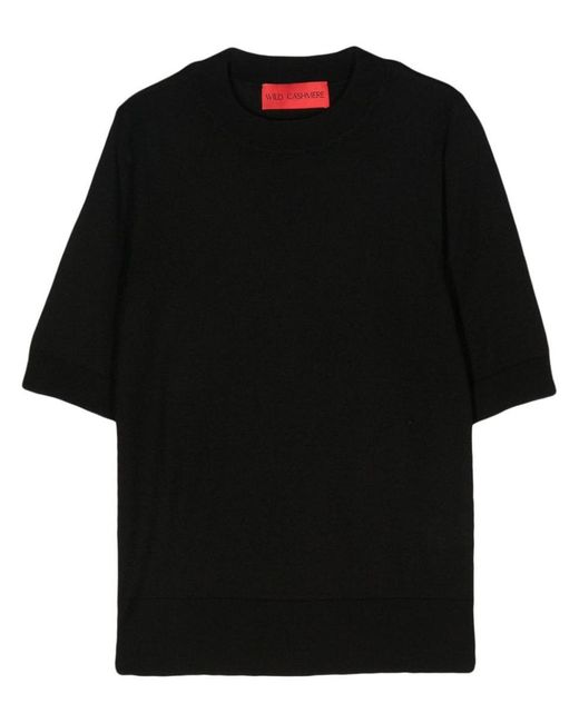 Wild Cashmere Black Silk And Cashmere Blend Half-Sleeve Sweater