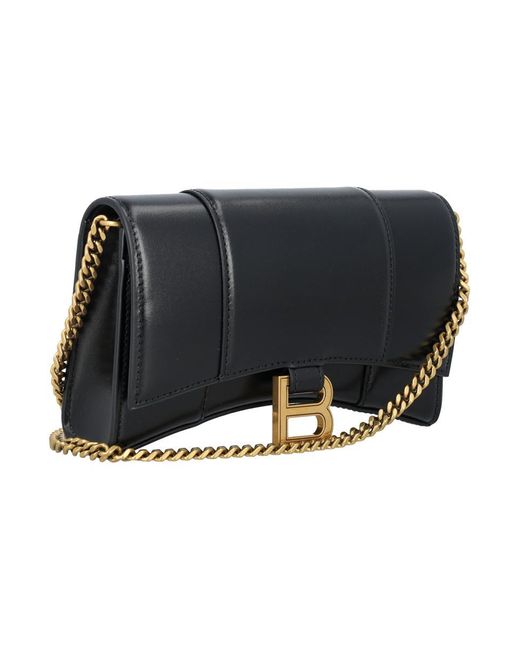 Balenciaga Black Hourglass Wallet On Chain Shiny Box