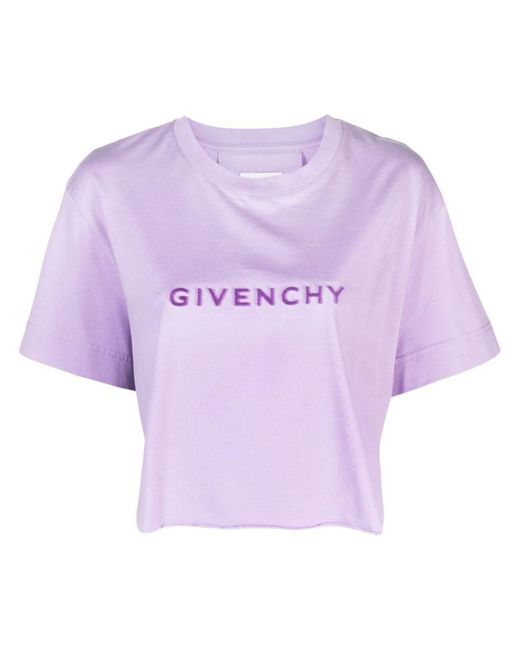 Givenchy Purple Logo Cotton Cropped T-Shirt