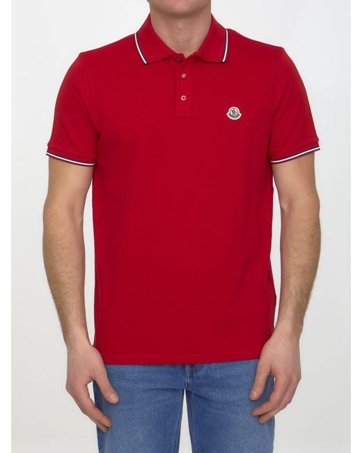 Moncler Red Cotton Polo Shirt With Logo for men