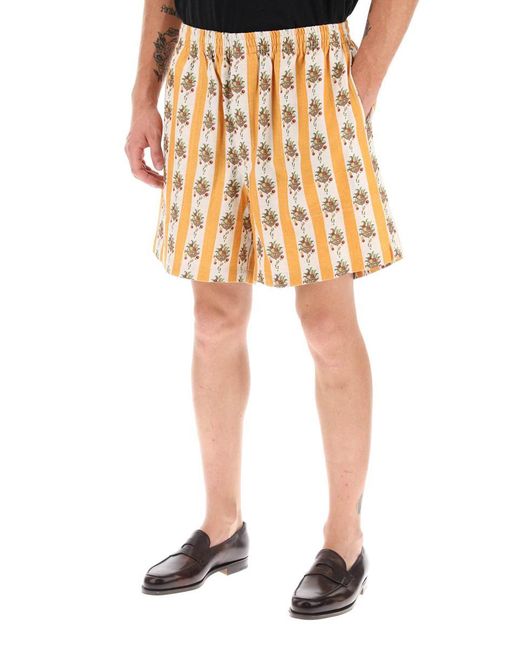 Bode White Striped Fruit Bowl Viscose Linen Shorts for men
