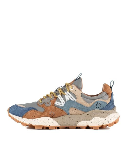 Flower Mountain Blue Yamano 3 Uni Sneakers In Suede And Technical Fabric Grey for men