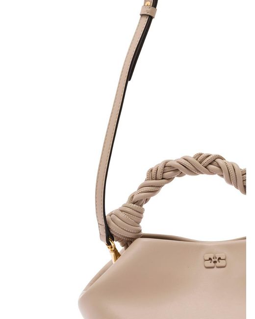 Ganni Natural ' Bou' Handbag With Butterfly Logo And Hand-Braided Strands