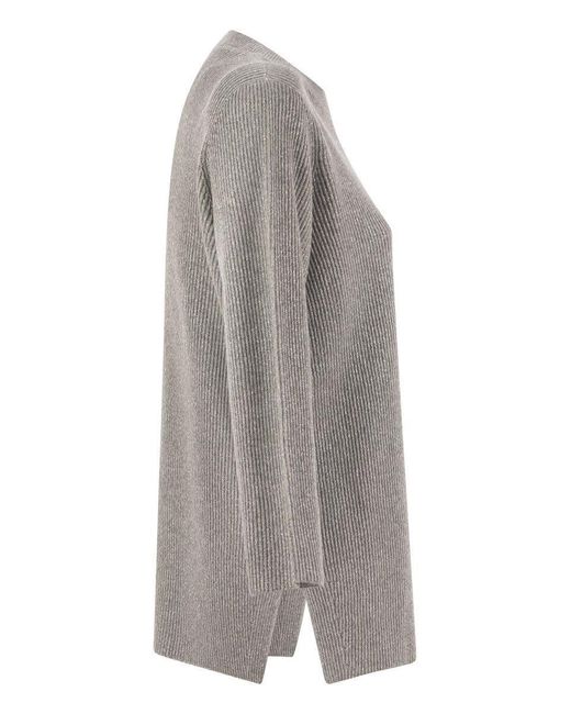 Fabiana Filippi Gray Crew-Neck Sweater With Lurex