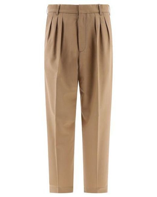 KENZO Natural Pleated Tailored Wool Trousers for men