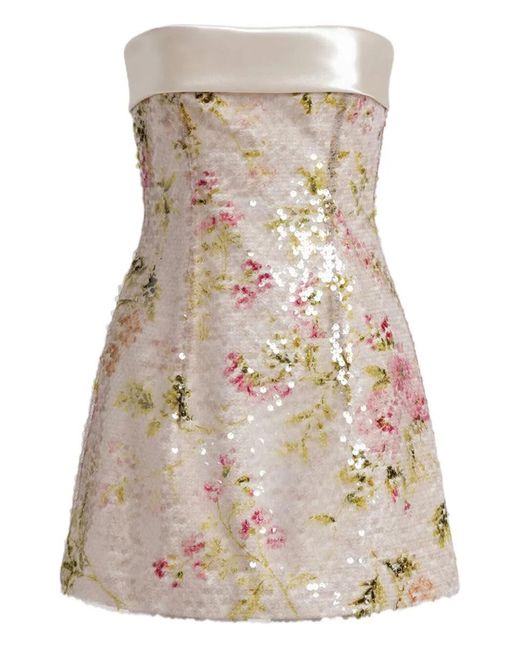 Alberta Ferretti Natural Printed Sequins Mini Dress