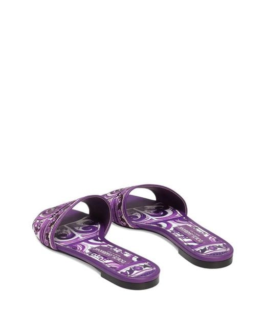 Dolce & Gabbana Purple Majolica Pattern Slide Sandals