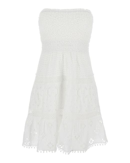 Temptation Positano White Short Embroidered Dress