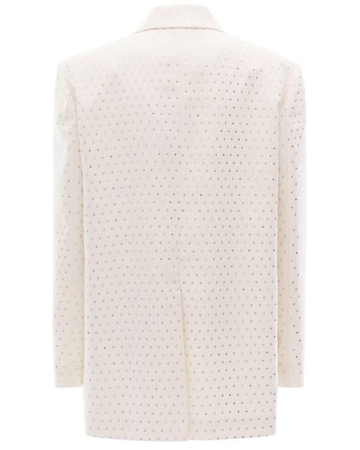 ANDAMANE White 'Guia Crystal' Oversized Single-Breasted Jacket With All-Over Rhinestone Embellishment