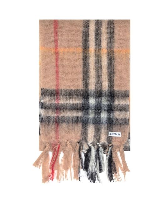 Burberry Gray Wool Check Scarf With Fringes