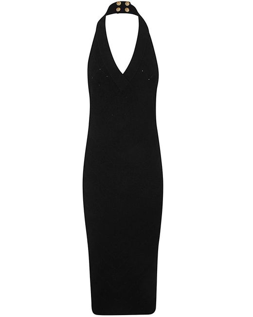 Balmain Black Halterneck Knit Midi Dress Clothing
