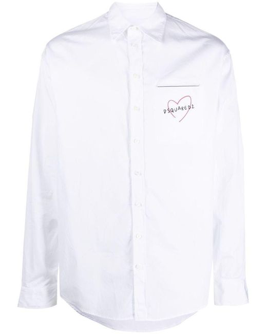 DSquared² White Logo-print Button-up Shirt for men