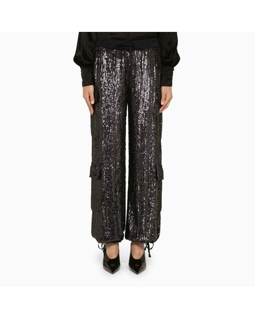 P.A.R.O.S.H. Black P.a.r.o.s.h. Blue Sequin Cargo Trousers