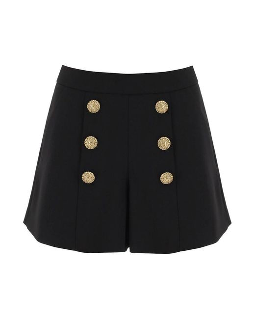 Balmain Black Crepe Shorts With Embossed Buttons