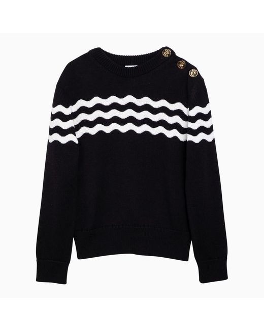 Patou Black Cotton And Wool Jumper With Detailing