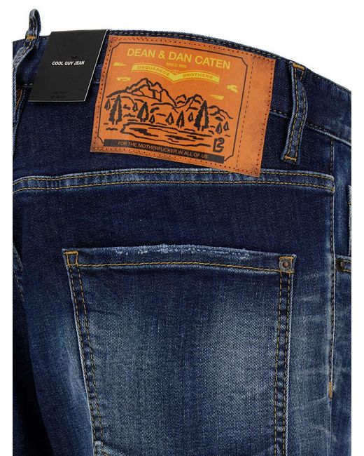 DSquared² 'cool Guy' Blue Jeans With Logo Patch In Stretch Cotton Denim Man for men