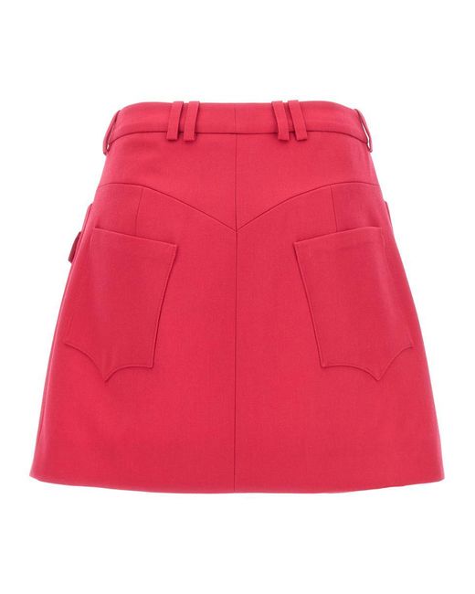 Balmain Red Logo Button Mini Skirt Skirts