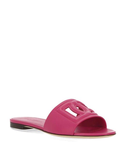 Dolce & Gabbana Pink Dg Leather Flat Sandals