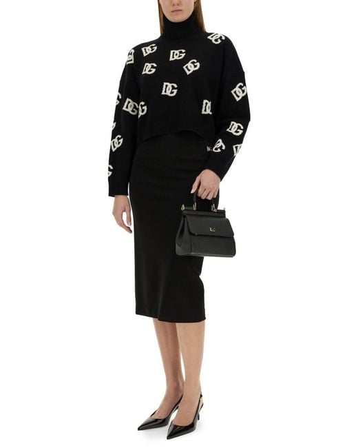 Dolce & Gabbana Black Jersey With Logo Inlay