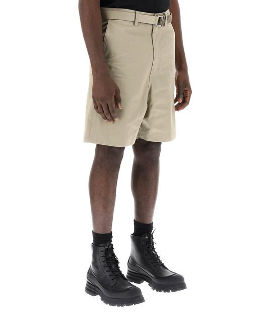 Sacai Natural Cotton Belted Shorts for men