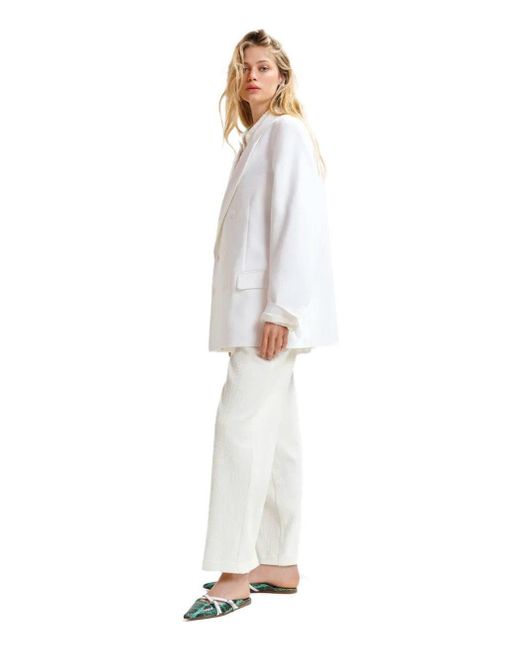 Essentiel Antwerp Hollow White Pinstriped Double-breasted Jacket