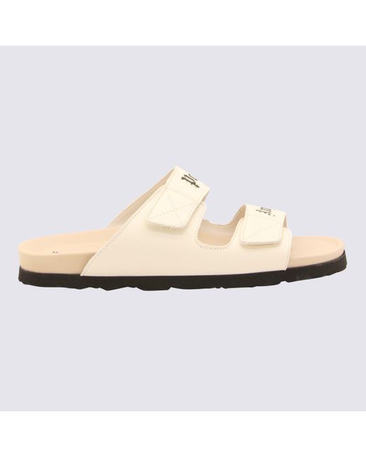 Palm Angels White Cream Leather Logo Sandals for men
