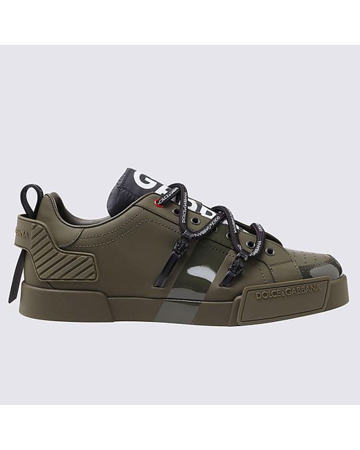 Dolce & Gabbana Military Green Leather Portofino Sneakers for men
