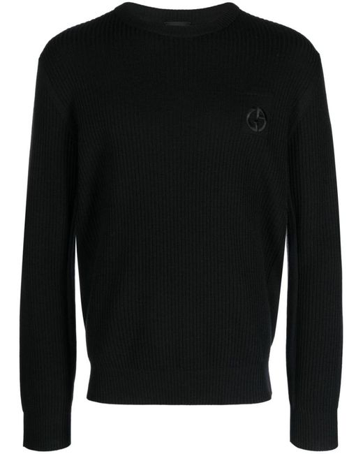 Giorgio Armani Black Ribbed-knit Virgin Wool Jumper for men