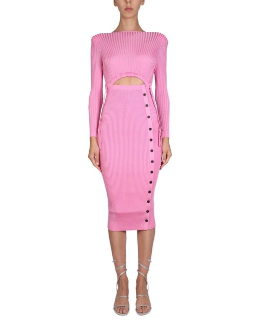SelfPortrait Synthetic Knitted Midi Dress in Pink Lyst