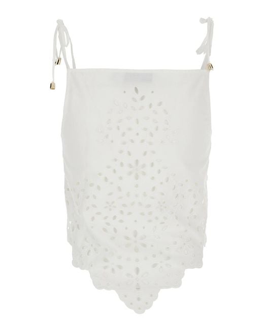 Self-Portrait White Top With Asymmetric Hem