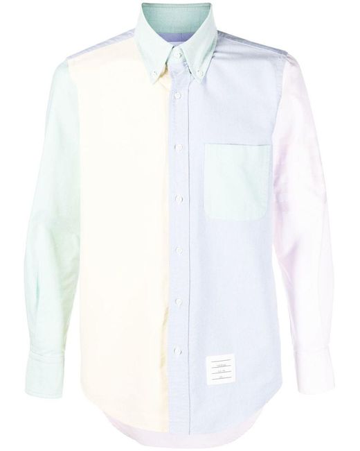 Thom Browne White Colour-block Long-sleeve Shirt for men