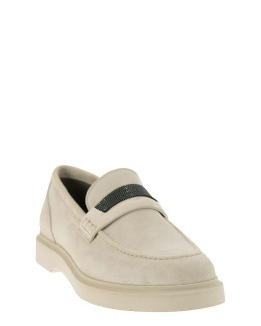 Brunello Cucinelli Natural Suede Penny Loafer With Jewellery