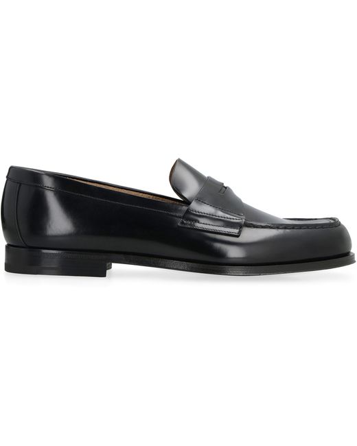 Prada Black Brushed Leather Loafers With Metal Logo for men