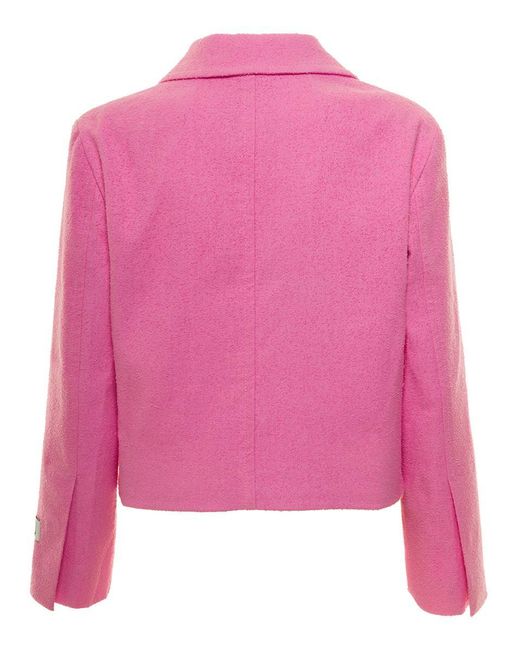 Patou Pink Jacket With Branded Buttons In Cotton Blend Tweed Woman