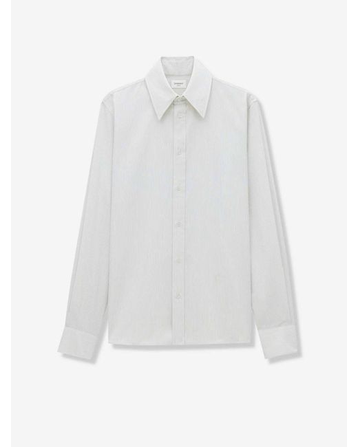 Saint Laurent White Cotton Stripe Cassandre Shirt for men