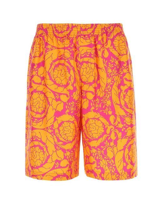 Versace Orange Baroque Print Silhouette Shorts for men