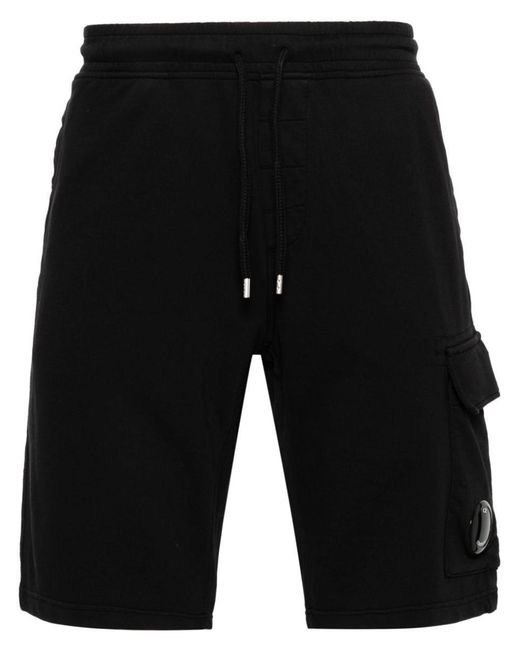 C P Company Black Lens-detail Cotton Shorts for men