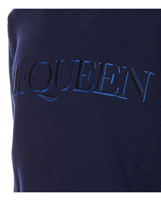 Alexander McQueen Blue Logo Embroidered Sweater for men