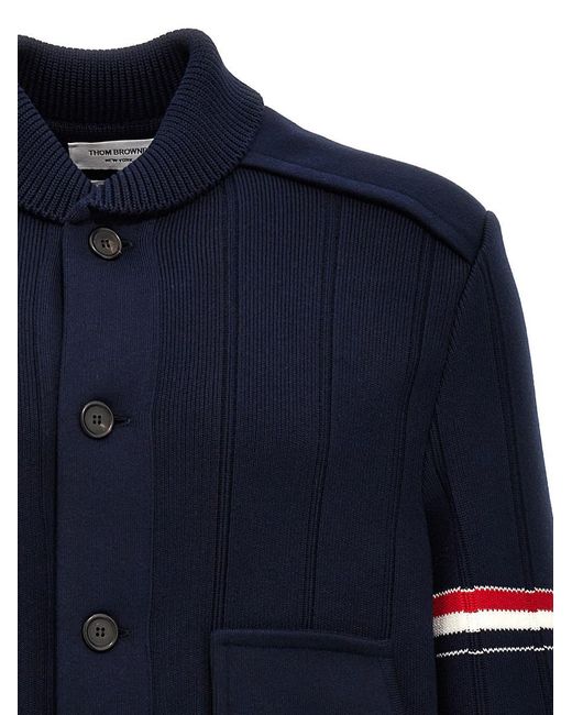Thom Browne Blue Double Face Shawl Collar Cardigan for men