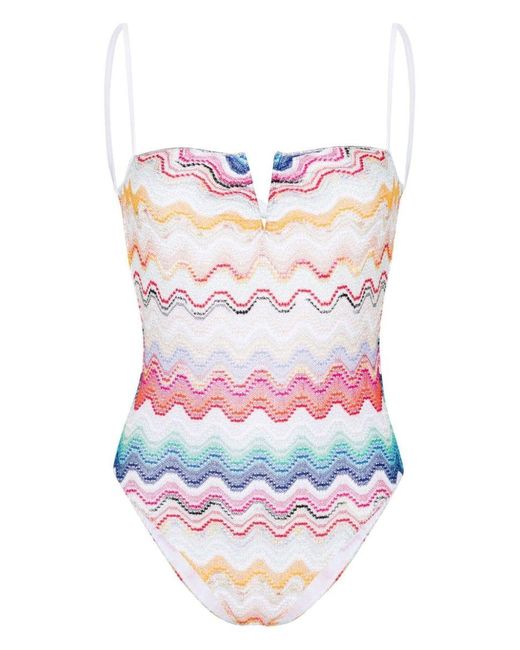 Missoni White Wave Knitted-overlay Swimsuit