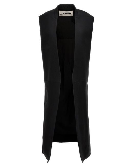 Jil Sander Two-material Long Vest Gilet in Black | Lyst