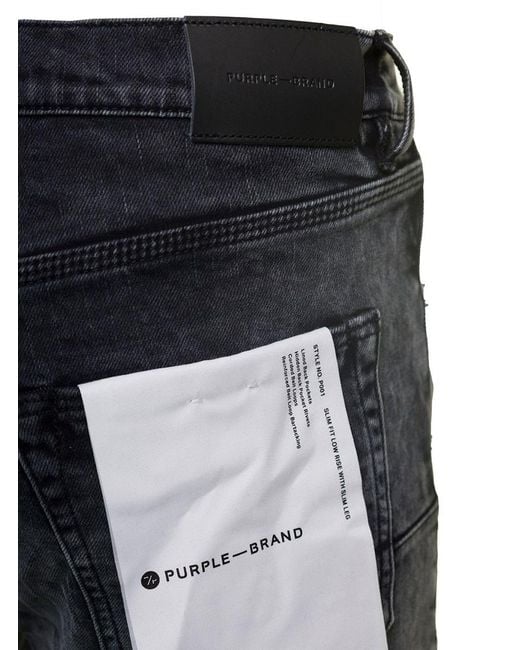 Purple Brand Blue Black Skinny Jeans With Tonal Logo Patch And Crinkled Effect In Stretch Cotton Denim Man for men