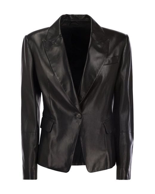 Brunello Cucinelli Black Nappa Leather Jacket With Jewellery