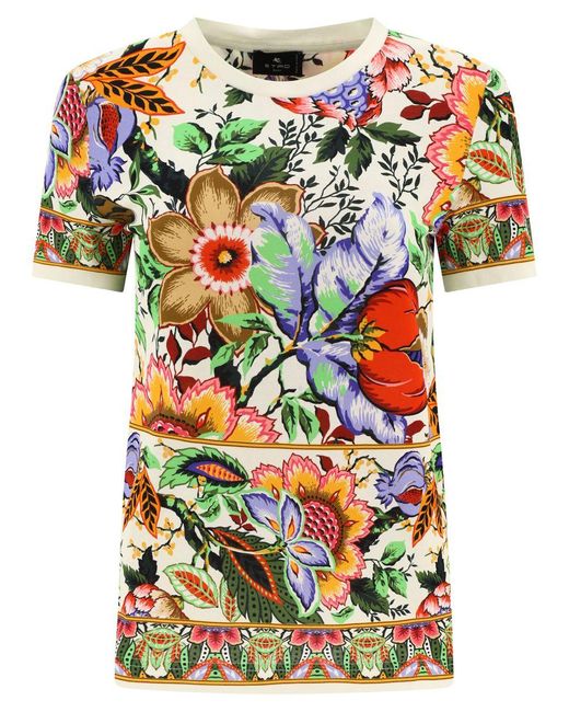 Etro White T-Shirt With Bouquet-Print