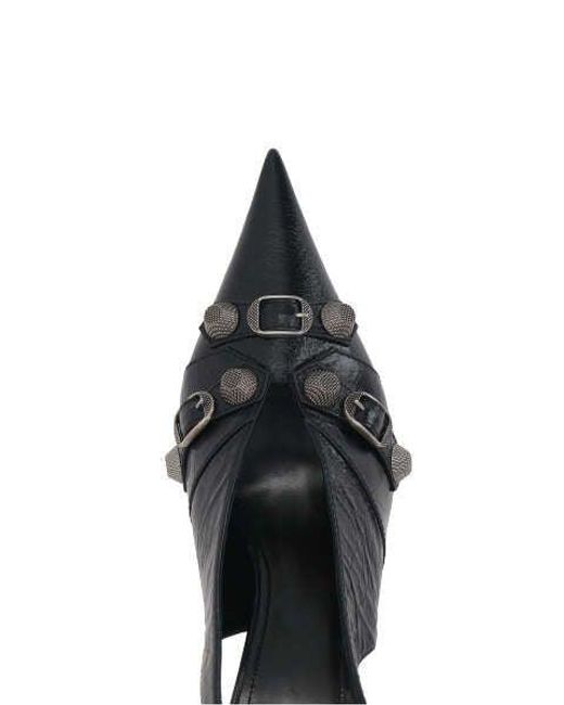 Balenciaga Black Cagole Leather Slingback Pumps