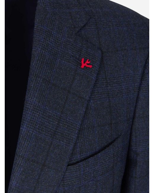 Isaia Blue Checked Wool And Cashmere Suit for men