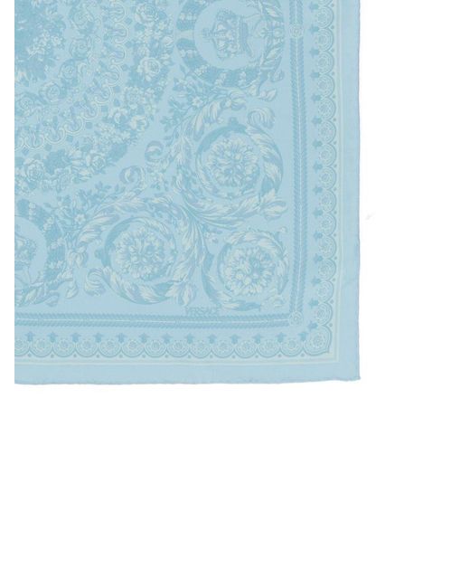 Versace Blue Abstract-pattern Print Silk Scarf