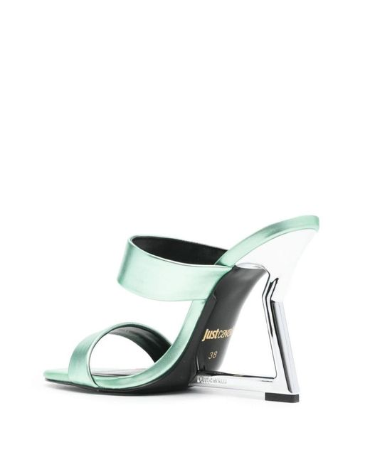 Just Cavalli White 115mm Double-strap Laminated Mules