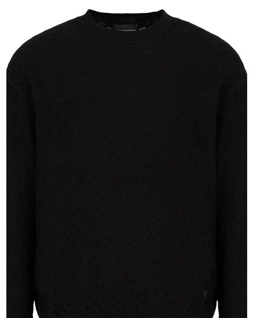 Emporio Armani Black Cotton Crewneck Sweater for men